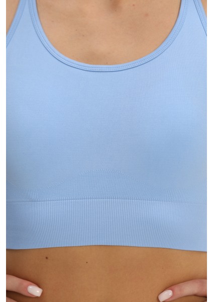 Dikişsiz Mavi Toparlayıcı Spor Bra