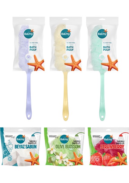 Ponpon Lif Seti + Saplı Lif x 3 + Sabunlu Lif x 3