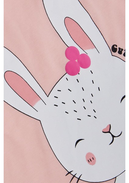 Kız Çocuk Uzun Kollu Tişört Sevimli Tavşancık Baskılı Omzu Fırfırlı 1-4 Yaş, Pembe fırsatları