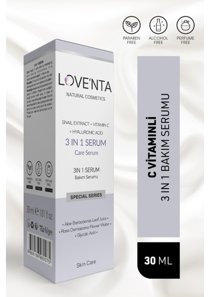 3 İn 1 Serum C Vitamini, Hyaluronic Acid, Glycolic Acid - Alkol, Paraben, Parfüm İçermez