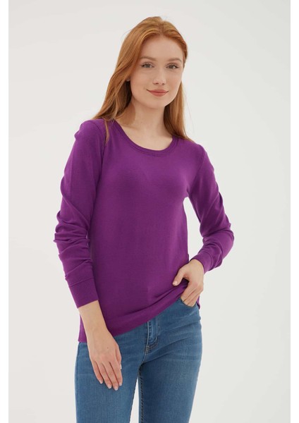 Bisiklet Yaka Slim Fit Ince Triko Kazak Bayan Kazak 23K0779K1 modelleri