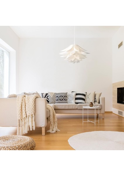 Lotus Tasarımlı Yapboz Lamba - Dıy Montaj Aydınlatma Abajur - Işık Dekorasyonu Çiçekler Oturma Odası Yatak Odası - Süspansiyon Veya Yer Lambası - Beyaz (Yurt Dışından)