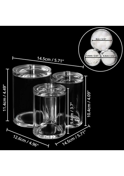 3 Tencere ve Kapaklı Üçlü Banyo Düzenleyici - Şeffaf Akrilik Plastik Pamuklu Ped Düzenleyici - Pamuklu Çubuk, Kozmetik, Makyaj, Makyaj Temizleme Pamuğu ve Ped Kutusu (Yurt Dışından) fiyatları