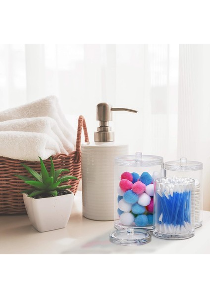 3 Tencere ve Kapaklı Üçlü Banyo Düzenleyici - Şeffaf Akrilik Plastik Pamuklu Ped Düzenleyici - Pamuklu Çubuk, Kozmetik, Makyaj, Makyaj Temizleme Pamuğu ve Ped Kutusu (Yurt Dışından) indirimleri