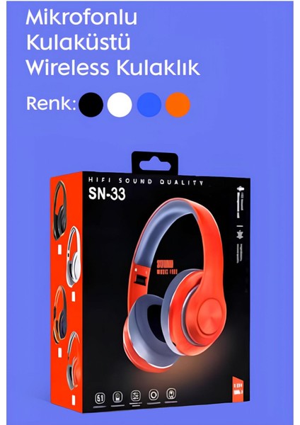 Sn-33 Mikrofonlu Kulaküstü Bluetooth Wireless Kulaklık