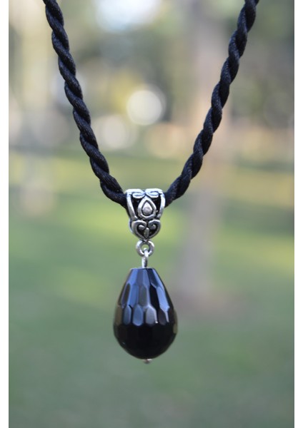 Jewellery Oniks Doğal Taş Drop Kolye