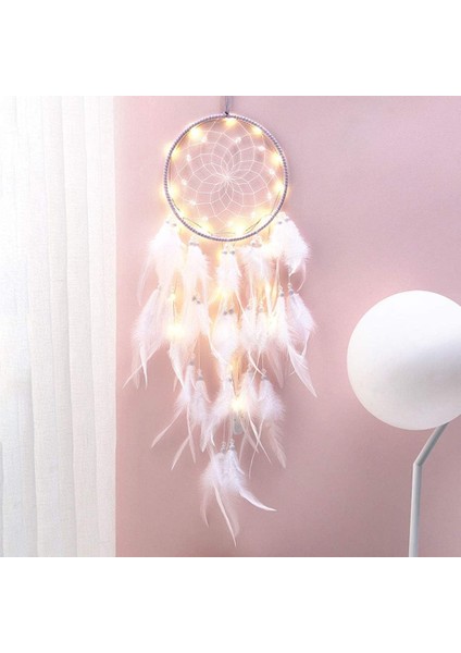 Bohem Dekorasyon, LED Dream Catcher Kızlar El Yapımı Dreamcatcher Dantel Dream Catcher Tüyler Beyaz Iyi Rüyalar Için Duvar Asılı Araba Odası Kızlar Yaratıcı Hediye (Yurt Dışından)