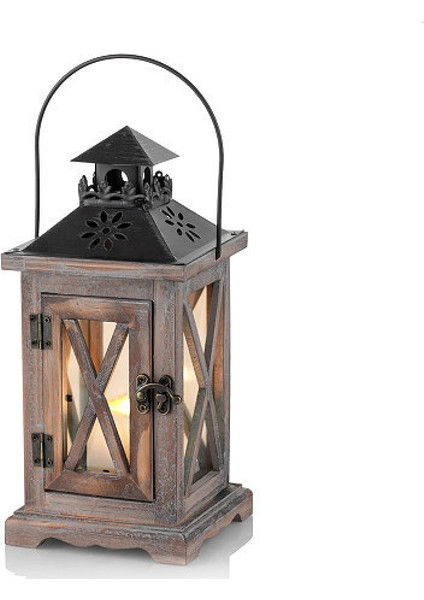 Fener Mumluk Vintage Fener Ahşap Metal Dekoratif Fener Tutucu Açık Rustik Düğün Centerpiece Asılı Fener Çiftlik Evi Kapalı Açık Fener Dekor 28 cm (Yurt Dışından)