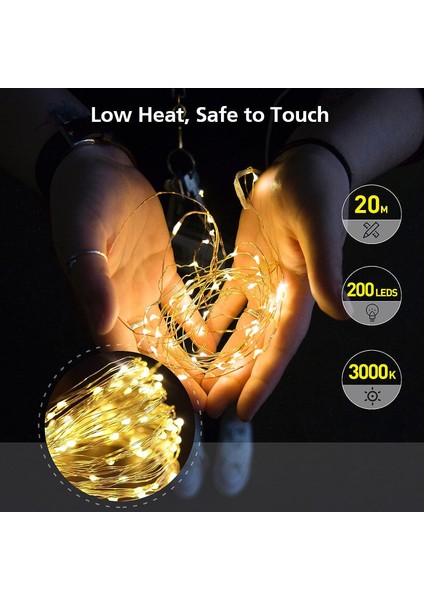 Dize Işıklar, 20M 200LED USB LED Dize Işıklar Noel Peri Masalı Işıklar IP65 Su Geçirmez Dize Işıklar 8 Mod, Sıcak Beyaz (Yurt Dışından) fırsatları