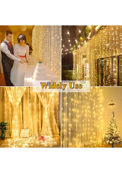 Perde Işıkları - 300 LED 3m*3m Perde Işığı Çelenk 8 Mod Su Geçirmez USB ve Uzaktan Kumanda Yatak Odası Için Iç Mekan Dış Mekan Işık Perdesi Dekorasyonu Noel Düğün Pencere (Yurt Dışından) indirimleri