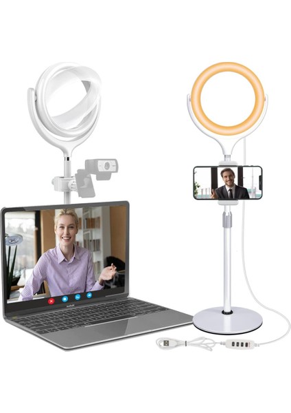 Halka Işık Dizüstü Bilgisayar Video Konferans Işığı, Tripodlu LED Halka Işık ve Cep Telefonları ve Web Kameraları Için Cep Telefonu Tutucu, (Yurt Dışından)