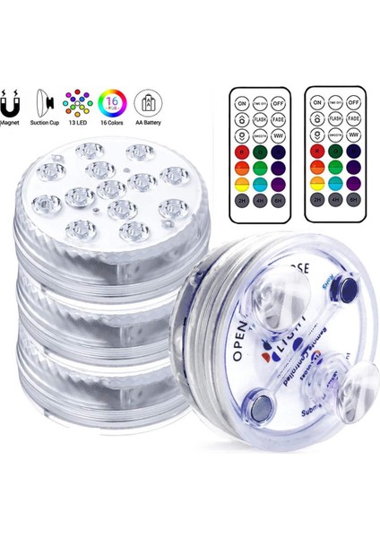 Sualtı Işığı, LED Sualtı Işığı Havuz Aydınlatması Uzaktan Kumandalı Manyetik Su Geçirmez Işık, IP68, 13 LED Renk Değiştirme (4'lü Set) (Yurt Dışından) modelleri