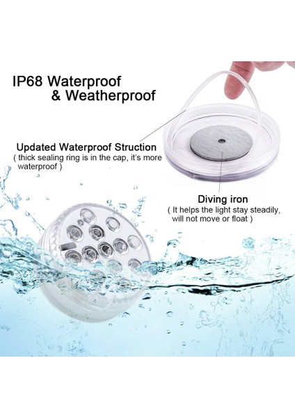 Sualtı Işığı, LED Sualtı Işığı Havuz Aydınlatması Uzaktan Kumandalı Manyetik Su Geçirmez Işık, IP68, 13 LED Renk Değiştirme (4'lü Set) (Yurt Dışından) fırsatları