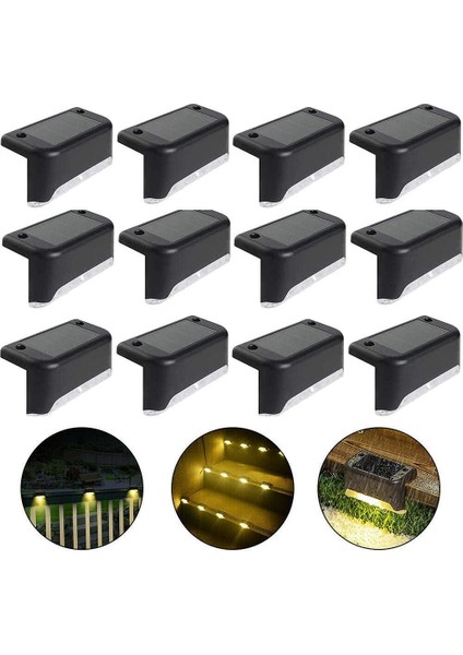 Su Geçirmez Güneş Enerjili Çit Işığı, Solar Güverte Işığı, Merdiven Işığı, Veranda Merdiven Çitleri Için IP65 LED Solar Bahçe Işıkları (Sıcak Işık-Siyah, 12 Pcs) (Yurt Dışından)