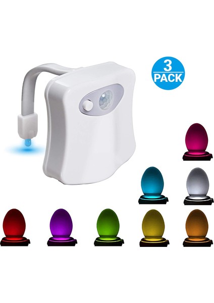 3er-Pack Toiletten-Nachtlichtsensor Pır-Bewegungssensor Farbwechselbeleuchtung Wasserdichtes 8-Farben-Led-Kinder-Wc-Nachtlicht (Yurt Dışından)