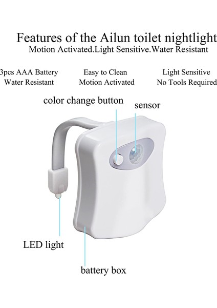 3er-Pack Toiletten-Nachtlichtsensor Pır-Bewegungssensor Farbwechselbeleuchtung Wasserdichtes 8-Farben-Led-Kinder-Wc-Nachtlicht (Yurt Dışından) indirimleri