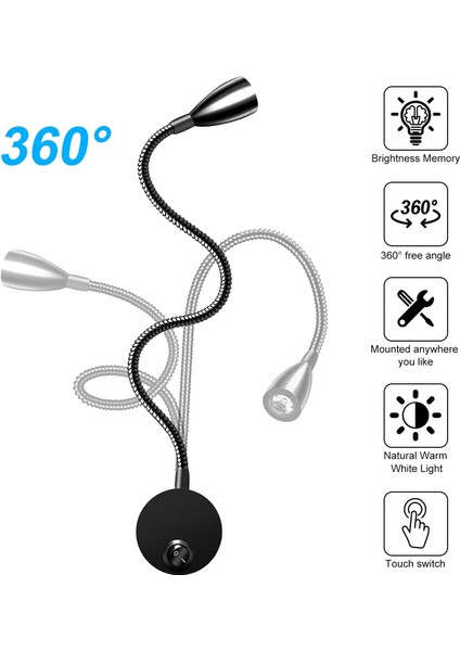 Duvara Monte Başucu Lambası 2 Paket Işıkları Duvar Lambası LED Okuma Işığı Gooseneck Işık 3W, 3000K Sıcak Beyaz Okuma Lambası (Yurt Dışından) fiyatları