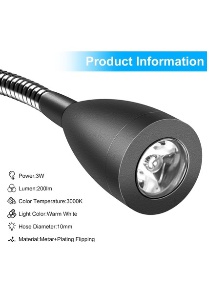 Duvara Monte Başucu Lambası 2 Paket Işıkları Duvar Lambası LED Okuma Işığı Gooseneck Işık 3W, 3000K Sıcak Beyaz Okuma Lambası (Yurt Dışından) modelleri