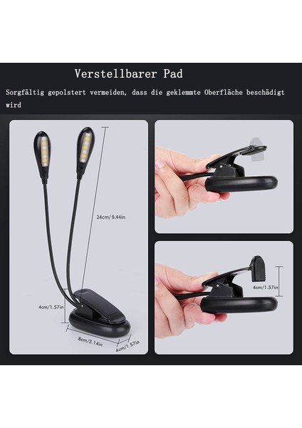 Okuma Lambası Kitap Kelepçesi USB ile Şarj Edilmiş 14 Led'li 3 Renk Sıcaklığı 3 Parlaklık Çift Kafa 360° Esnek Müzik Standı Gece Okuma Yatağı Kitap Işığı Siyah (Yurt Dışından) fiyatları