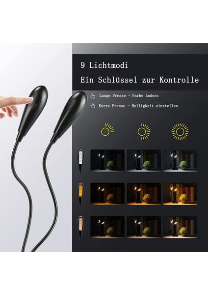 Okuma Lambası Kitap Kelepçesi USB ile Şarj Edilmiş 14 Led'li 3 Renk Sıcaklığı 3 Parlaklık Çift Kafa 360° Esnek Müzik Standı Gece Okuma Yatağı Kitap Işığı Siyah (Yurt Dışından) modelleri