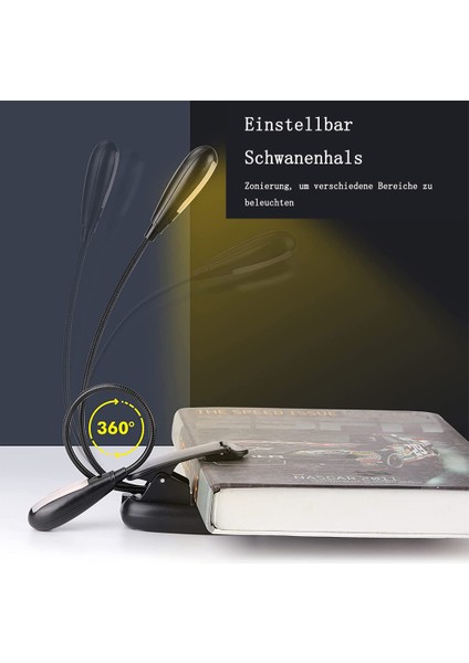 Okuma Lambası Kitap Kelepçesi USB ile Şarj Edilmiş 14 Led'li 3 Renk Sıcaklığı 3 Parlaklık Çift Kafa 360° Esnek Müzik Standı Gece Okuma Yatağı Kitap Işığı Siyah (Yurt Dışından) fırsatları