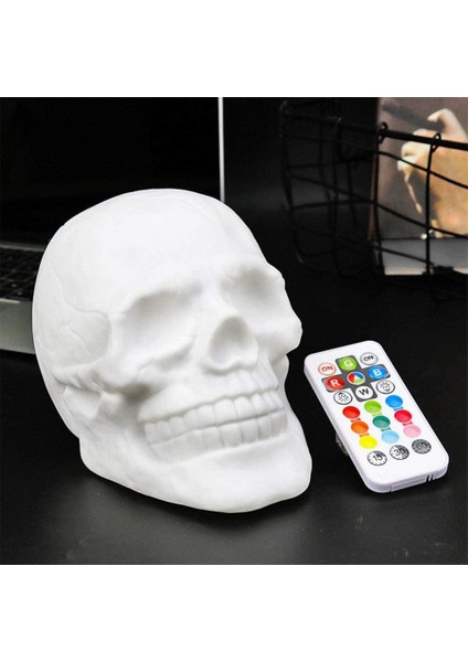 USB Şarj Renkli LED Kafatası Kafa Okşama Lambası Uzaktan Kumanda ile Gece Işık Dekorasyon Hediye (Yurt Dışından)