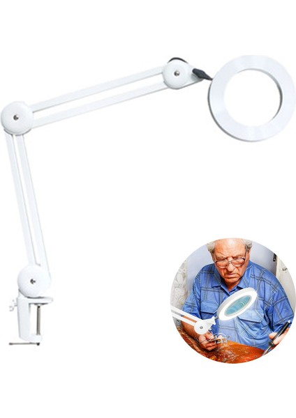 LED Büyüteç Lambası, Işyeri Lambası, Işıklı 5 Diopter Büyüteç - Kelepçeli, Döner Kol, Kısılabilir, 3 Renk Modu, Okuma Için Büyüteç, Crafting (Yurt Dışından)