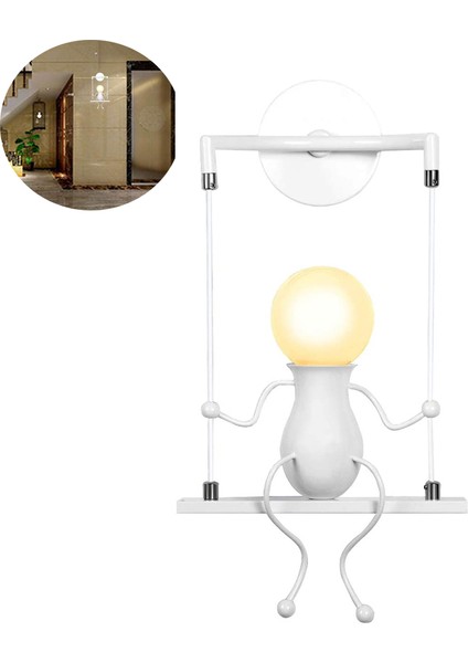 Insansı Yaratıcı Duvar Lambası Modern Duvar Lambası Basit Mum Duvar Lambaları E27 Çocuk Odası, Yatak Odası Başucu, Merdiven, Koridor, Restoran, Mutfak, Salıncak Beyaz (Yurt Dışından)