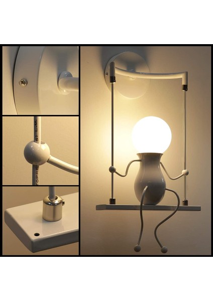 Insansı Yaratıcı Duvar Lambası Modern Duvar Lambası Basit Mum Duvar Lambaları E27 Çocuk Odası, Yatak Odası Başucu, Merdiven, Koridor, Restoran, Mutfak, Salıncak Beyaz (Yurt Dışından) indirimleri