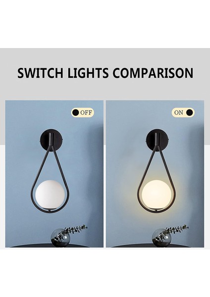 Topu Yuvarlak LED Duvar Lambası Kapalı Siyah Duvar Lambası Ayarlanabilir Cam Metal Modern Yatak Odası Başucu (Yurt Dışından)