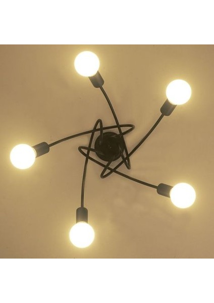 Tavan Lambası Edison 5 Başlıklı Metal Demir Endüstriyel Yaratıcı Siyah, Vintage Sarkıt E27 Işık Fikstürü Retro Yemek Odası Otel Yatak Odası Ev Aydınlatma Aksesuarları - Siyah (Yurt Dışından) modelleri