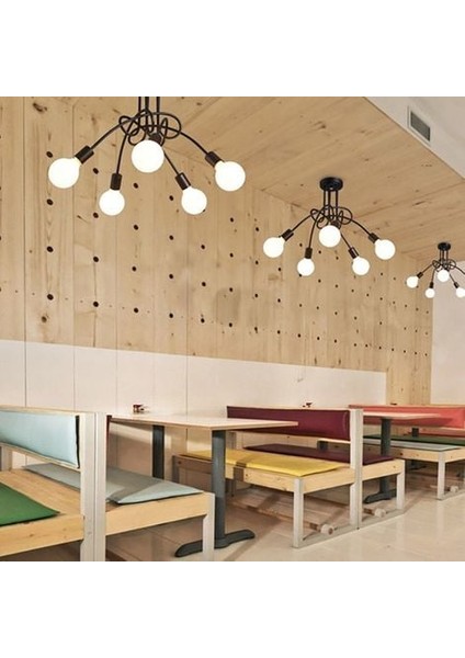 Tavan Lambası Edison 5 Başlıklı Metal Demir Endüstriyel Yaratıcı Siyah, Vintage Sarkıt E27 Işık Fikstürü Retro Yemek Odası Otel Yatak Odası Ev Aydınlatma Aksesuarları - Siyah (Yurt Dışından) fırsatları