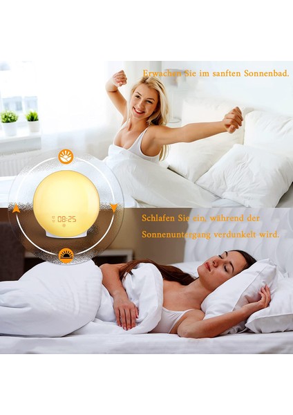 Uyandırma Işığı Gün Doğumu Gün Batımı Simülasyonu Çift Alarmlı Çalar Saat, 20 Parlaklık, Erteleme Fonksiyonu, 7 Doğal Ses ve Yetişkinler ve Çocuklar Için Fm Radyo (Yurt Dışından) modelleri