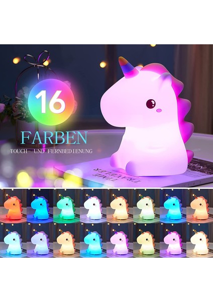 Unicorn Çocuk Gece Lambası, Kawaii Bebek Gece Lambası, Bebek Odası LED Başucu Lambası, USB Silikon Bakım Işığı (Yurt Dışından)