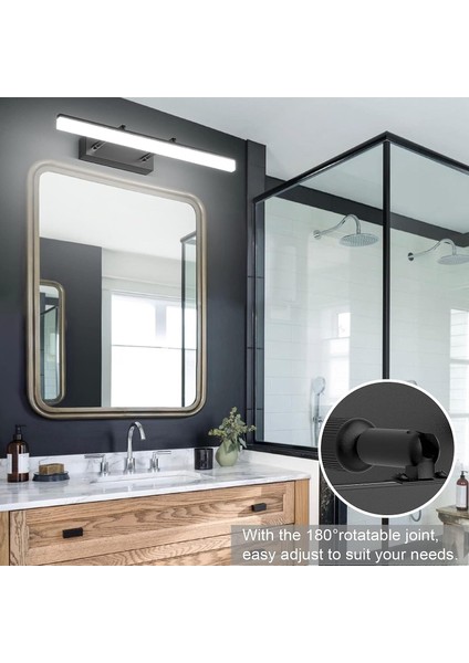 LED Ayna Lambası 50CM, Banyo Duvar Lambası 780LM 12W 6000K, Banyo Için Ayna Lambası IP44 LED Duvar Lambası Ayarlanabilir Işık Kafalı Modern Banyo Lambası (Siyah 50CM) (Yurt Dışından) fırsatları