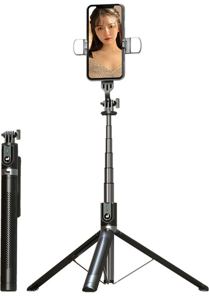 Yükseltilmiş Tripodlu Selfie Çubuğu - 2 LED Dolgu Işığı, Çıkarılabilir Uzaktan Kumandalı Ekstra Uzun Telefon Tripod'u (Yurt Dışından)