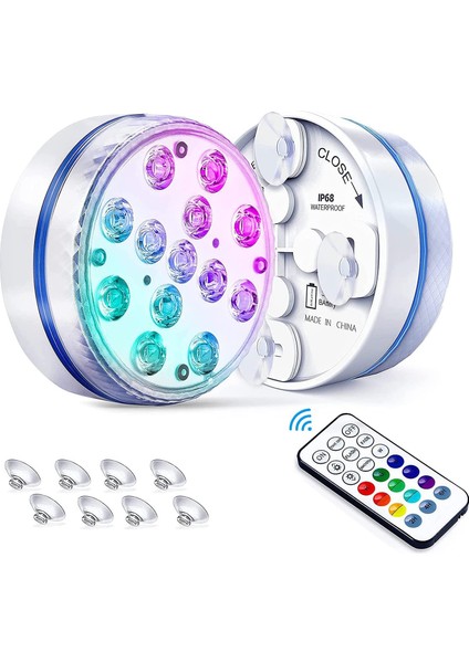 Pecosso Sualtı Lambası, 13 Su Geçirmez LED Masa Lambası, Mıknatıslı, Vantuz, Zamanlayıcılı Radyo Uzaktan Kumanda (1 Paket) (Yurt Dışından)