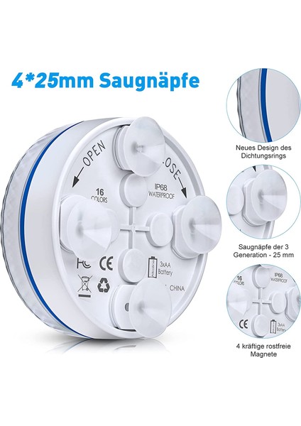 Pecosso Sualtı Lambası, 13 Su Geçirmez LED Masa Lambası, Mıknatıslı, Vantuz, Zamanlayıcılı Radyo Uzaktan Kumanda (1 Paket) (Yurt Dışından) fırsatları