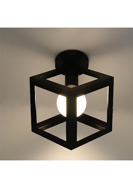 Magıc Endüstriyel Tavan Işık Kare Küp Kafes Metal Demir Retro Avize Kolye Işık E27 Siyah (Yurt Dışından) fiyatları