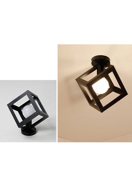 Magıc Endüstriyel Tavan Işık Kare Küp Kafes Metal Demir Retro Avize Kolye Işık E27 Siyah (Yurt Dışından) modelleri