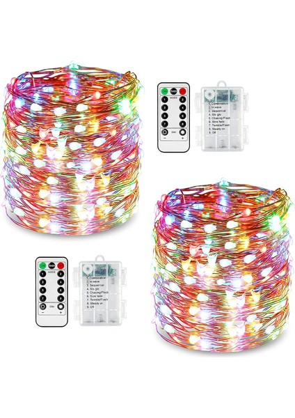 2 LED Dizi Işık Seti 10M 100 8 Mod Dış Aydınlatma Bakır Tel Akülü Uzaktan Kumanda ve Zamanlayıcı ile Su Geçirmez IP67 (Yurt Dışından)