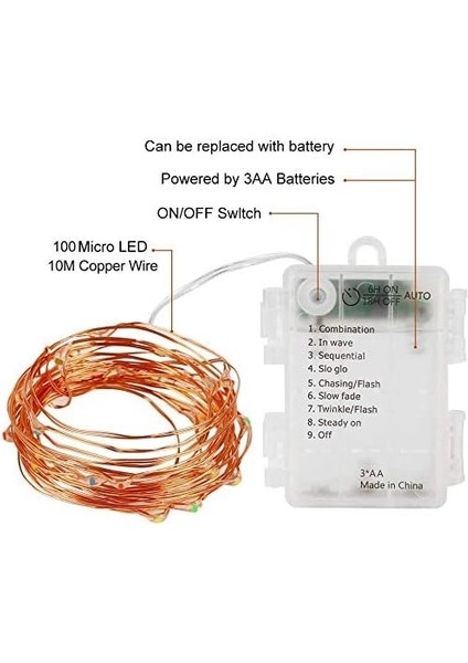 2 LED Dizi Işık Seti 10M 100 8 Mod Dış Aydınlatma Bakır Tel Akülü Uzaktan Kumanda ve Zamanlayıcı ile Su Geçirmez IP67 (Yurt Dışından) indirimleri
