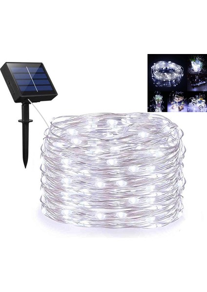 Solar Dize Işıklar, 100 Led'li Dış Mekan Güneş Peri Dize Işıkları 33FT Gümüş Bakır Tel 8 Mod Su Geçirmez (Soğuk Beyaz) (Yurt Dışından)