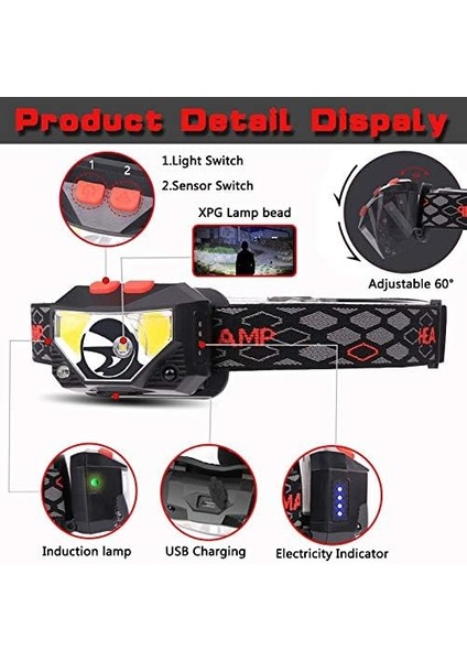 20000 Lümen Eller Serbest LED Far Hareket Sensörü Kafa Lambası LED Far Torch Taşınabilir Kutu ile Dahili Pil Endüktif (Yurt Dışından) modelleri
