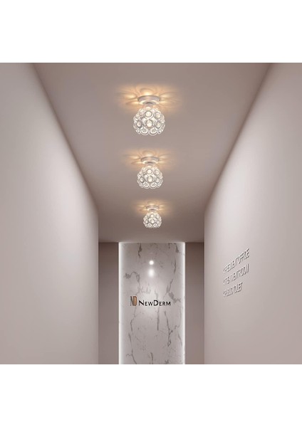 Modern Beyaz Kristal Tavan Lambası, Mini Yarı Gömme Montajlı Kristal Avize E27 Iç Mekan Aydınlatma, Oturma Odası, Sundurma, Koridor Için Uygundur (Yurt Dışından) fırsatları