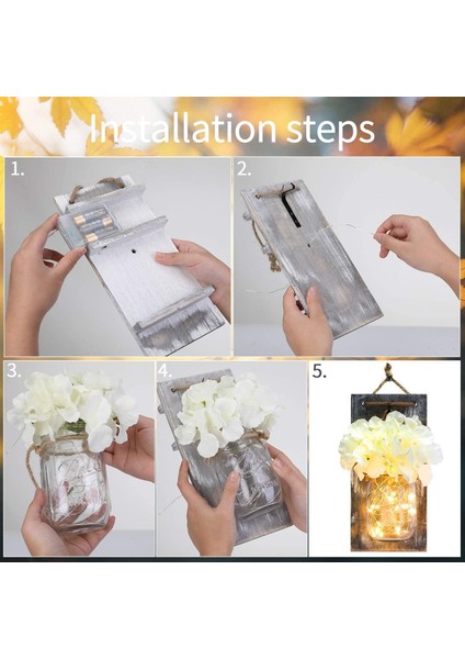 2 Adet LED Peri Işıklar, Yapay Çiçek Ahşap Dekorasyon ile Vintage Mason Kavanoz Duvar Aplik Işık, Rustik Duvar Lambası Dize Işık, Düğün Yatak Odası Duvar Dekorasyonu (Yurt Dışından) modelleri