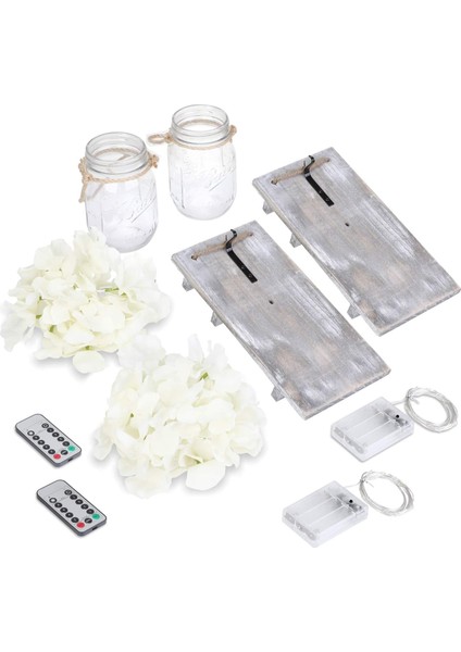 2 Adet LED Peri Işıklar, Yapay Çiçek Ahşap Dekorasyon ile Vintage Mason Kavanoz Duvar Aplik Işık, Rustik Duvar Lambası Dize Işık, Düğün Yatak Odası Duvar Dekorasyonu (Yurt Dışından) fırsatları