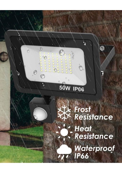 LED Projektör Hareket Sensörü 50W, Su Geçirmez IP66 Dış Mekan LED Projektör, Bahçe, Garaj, Veranda Için 6500K Soğuk Beyaz Dış Mekan LED Projektör Hareket Sensörü (Yurt Dışından)