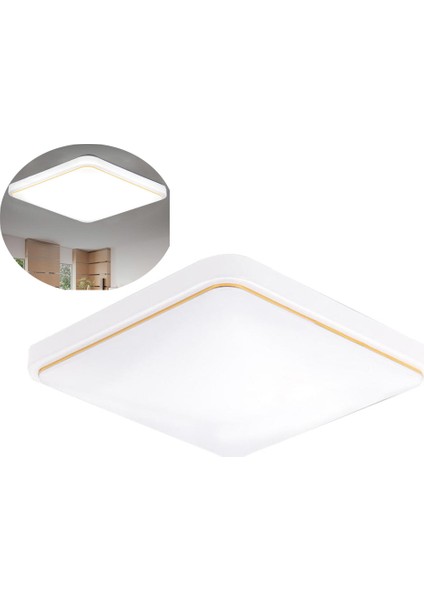 Kare LED Tavan Işık AC220-V Beyaz Renk Mutfak Balkon Sundurma Modern Panel Işık, Altın Çizgi, 220*220*50MM (Yurt Dışından)