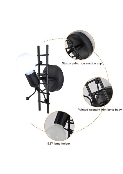 Insansı Duvar Lambası Kapalı E27 Modern Endüstriyel Duvar Aplik Oturma Odası Koridor Yatak Odası Için Basit Stil Duvar Lambası 220V Ampul Dahil Değil (Siyah) (Yurt Dışından) modelleri